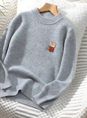 儿童羊绒衫女童双股厚款半高领针织打底衫男童小熊羊毛衫卡通毛衣