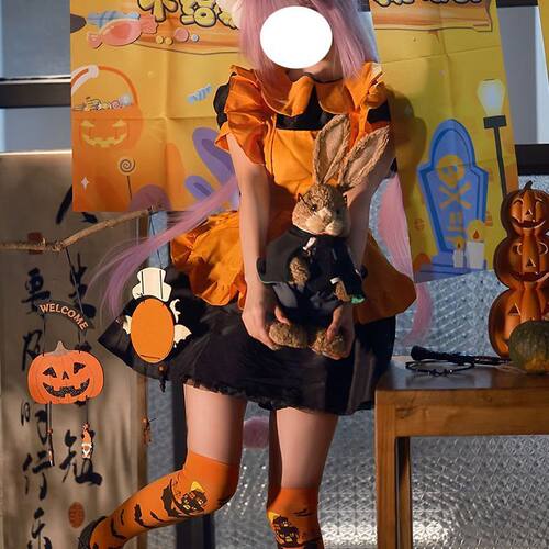 南瓜女仆装万圣节cos服装可爱女佣魔法女巫Lolita连衣裙