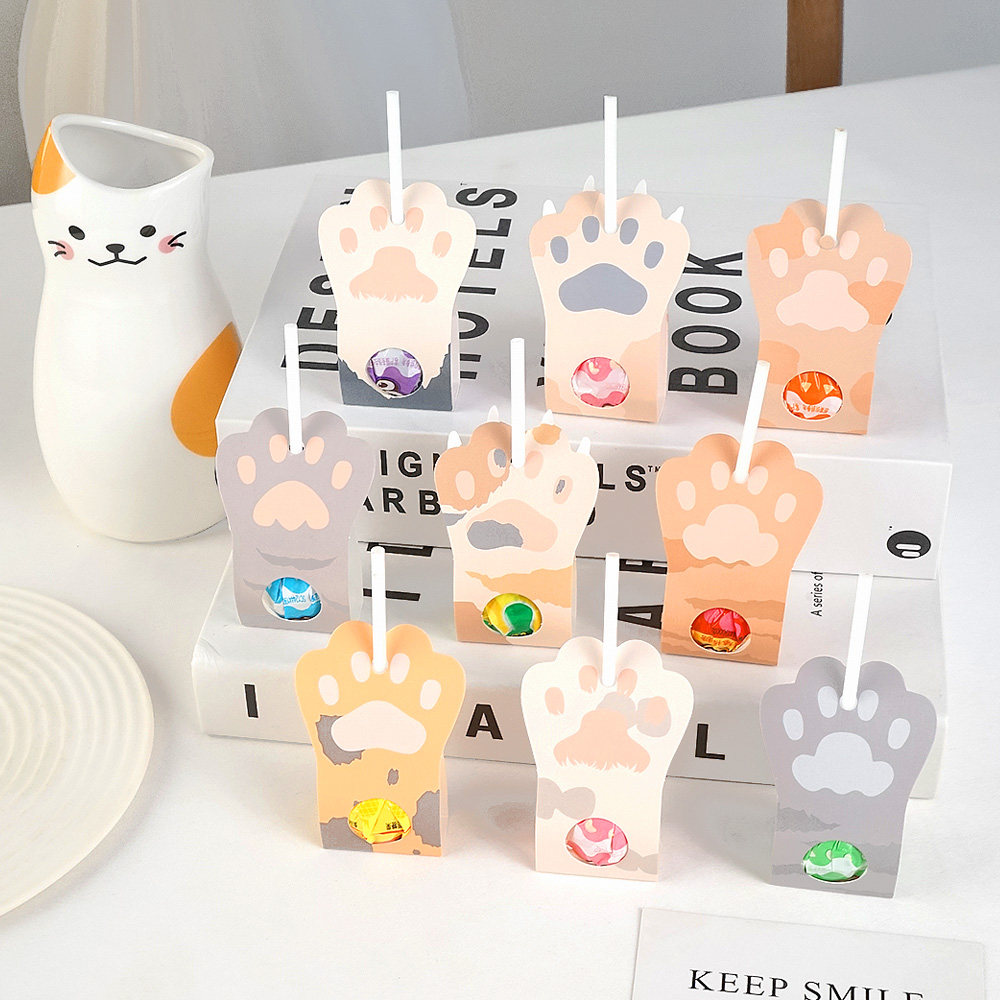 小猫爪子棒棒糖装饰卡纸卡通萌猫萌宠棒棒糖包装纸奖励小花朵卡片