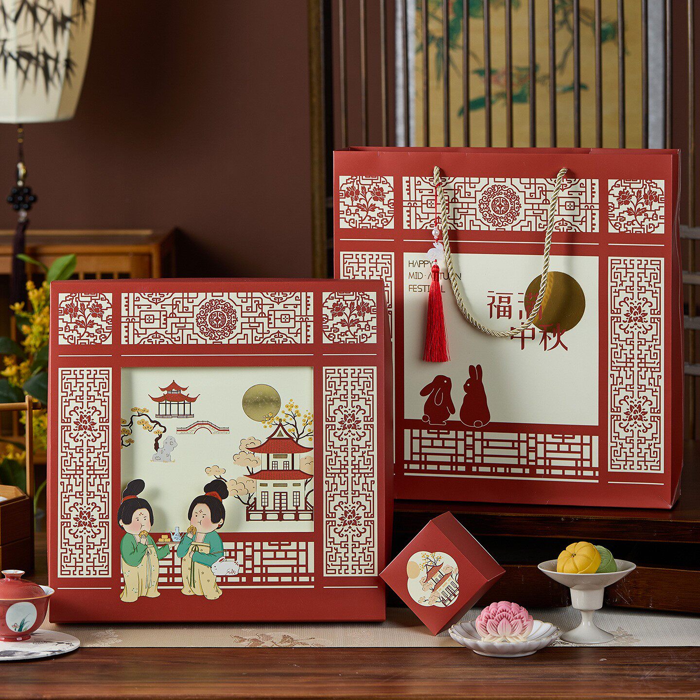 中式中国风6粒8粒月饼盒礼盒蛋黄酥盒商务高档国风中秋礼品包装盒