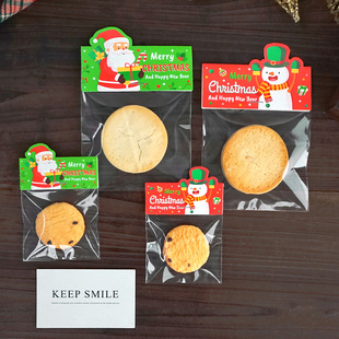 圣诞老人雪人卡头饼干袋创意页眉7cm10cm透明袋雪花酥包装袋派对