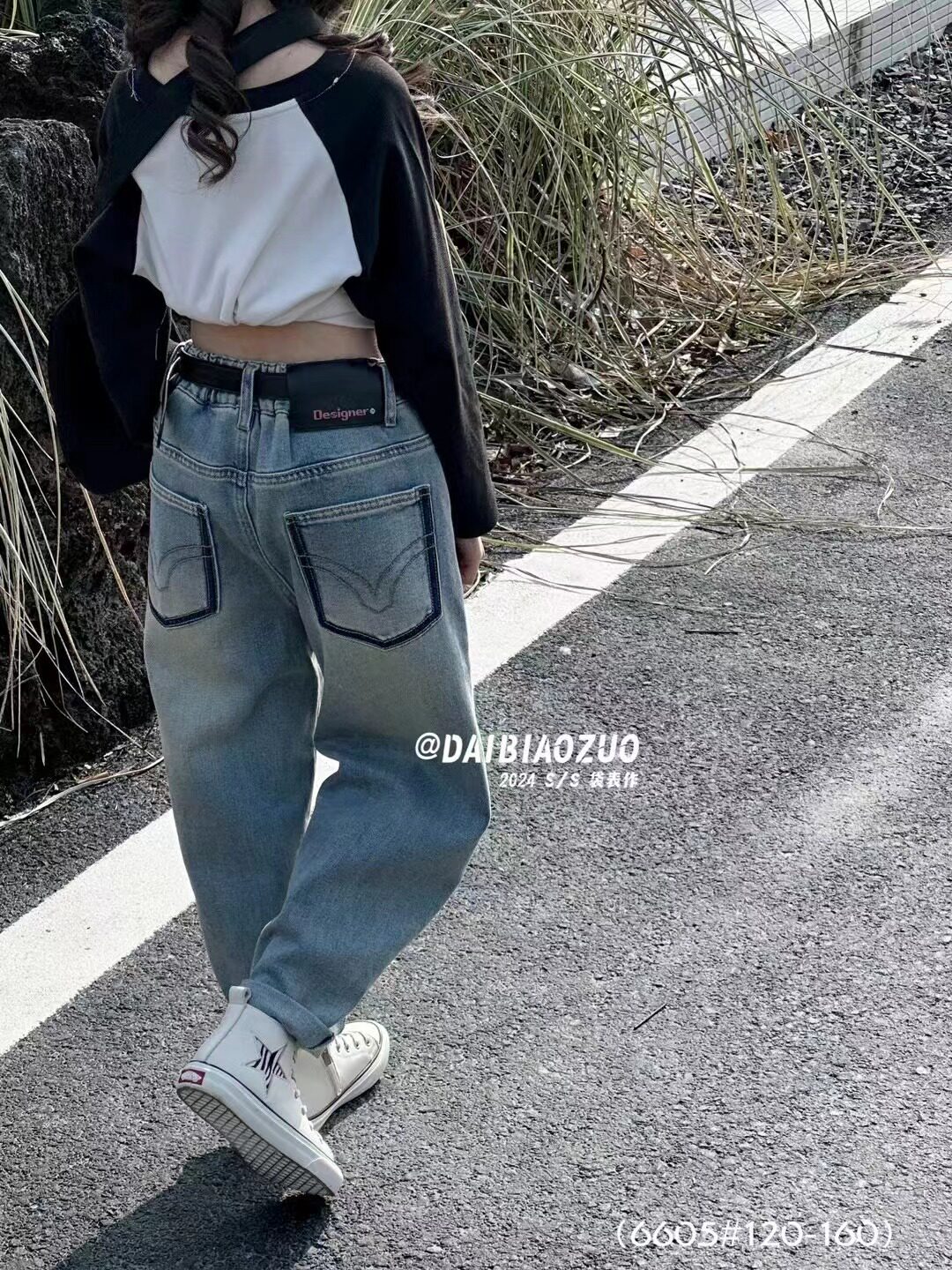 春秋新款儿童袋表作牛仔长裤萝卜宽松休闲款中童男孩裤子女孩裤子