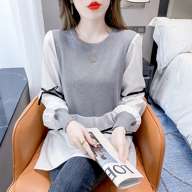 가을 출산 탑 가짜 투피스 셔츠 패션 대형 2024 초가을 새로운 디자인 서양식 연령 감소 셔츠