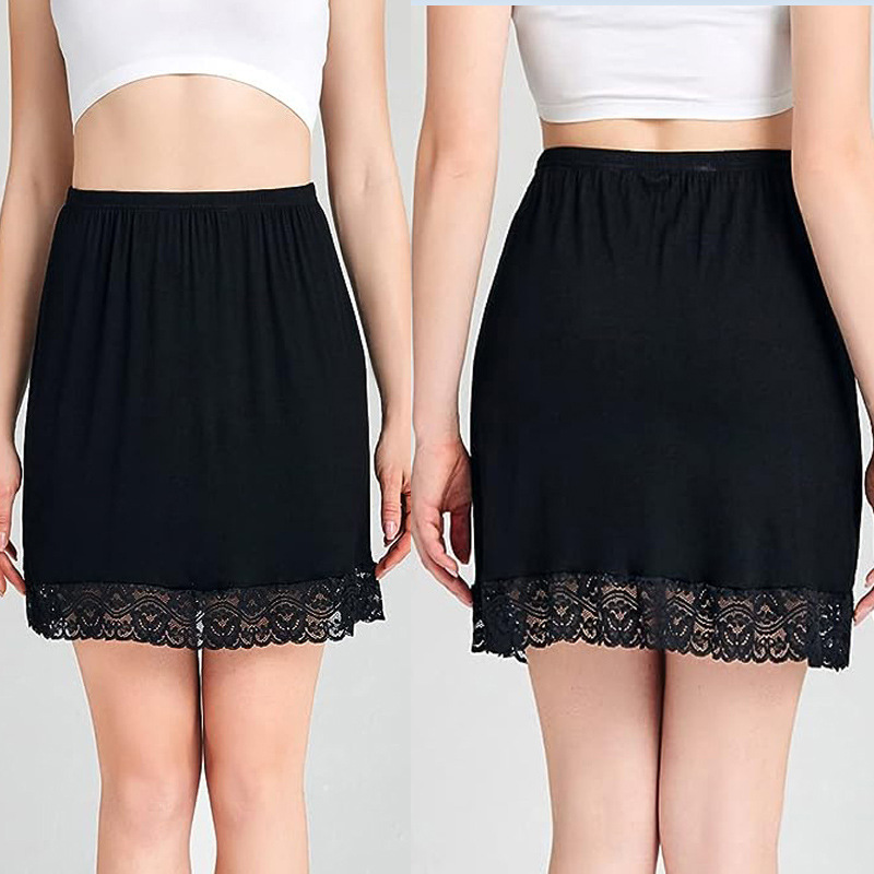 夏新款牛奶丝波浪蕾丝防透内衬裙时尚打底短裙大码单侧开叉