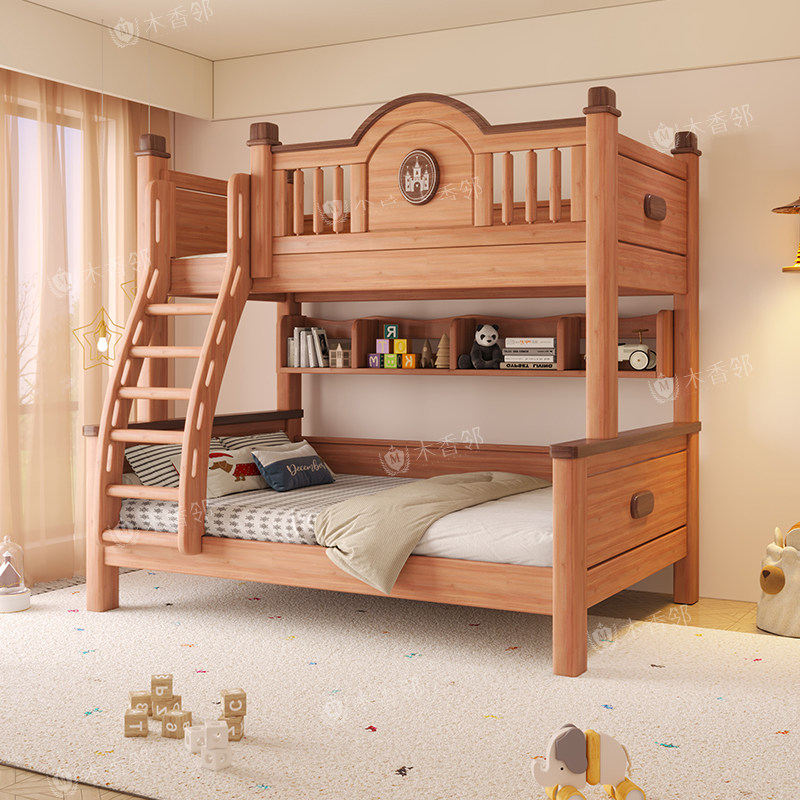 胡桃木上下床加粗加厚全实木男女孩高低床两层上下铺双层床儿童床