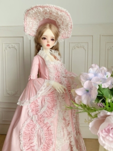 四分bjd宫廷娃衣洛可可五件套粉色真丝套装定制现货