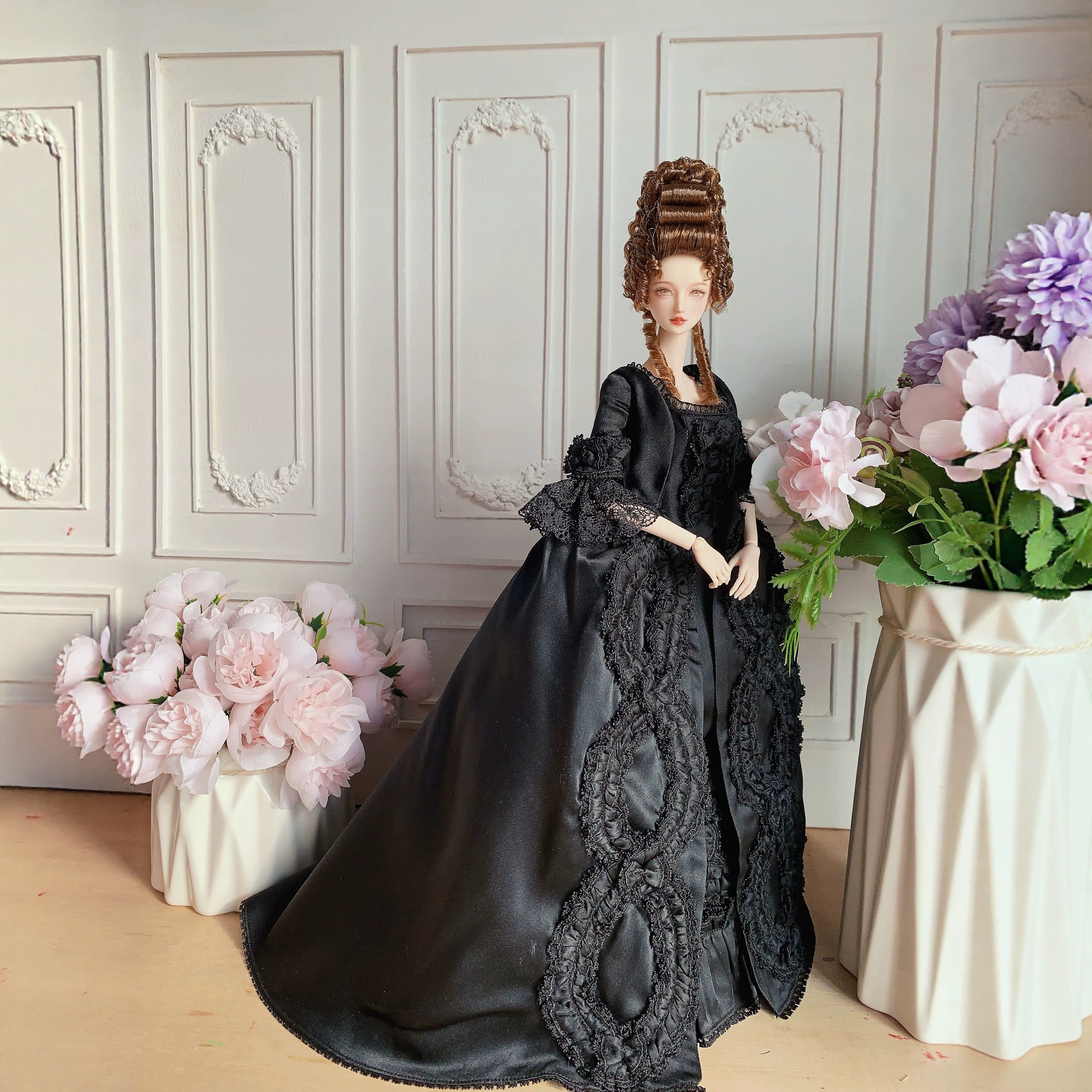 六分宫廷娃衣五件套FR尺寸黑色蕾丝FR梦凡芭比PP睹尔定制