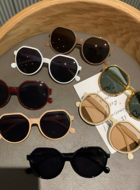 奶白色墨镜女2023新款网红爆款 ins风茶色太阳镜韩版时尚圆框眼镜