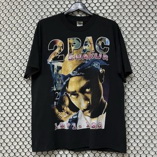 t恤男女同款 2Pac图派克说唱歌手美式 复古VTG高街潮牌重磅纯棉短袖