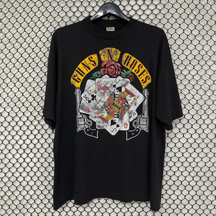 复古VTG高街纯棉短袖 Roses枪炮与玫瑰硬摇滚乐队美式 T恤男 Guns