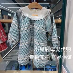 moimoln韩国小云朵26春款新款女童连衣裙宝宝绿色长袖裙子 559