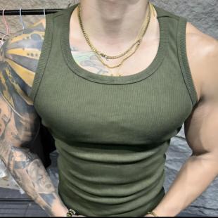 美式 健身背心男街头400g重磅纯棉螺纹紧身高弹运动打底坎肩gymog