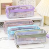 透明网纱笔袋学生考试简约ins铅笔文具盒大容量单双层方形笔袋