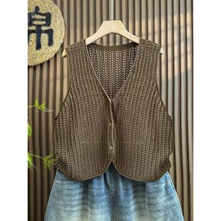 超火~短款镂空针织马甲女时髦洋气马夹背心开衫坎肩上衣叠穿