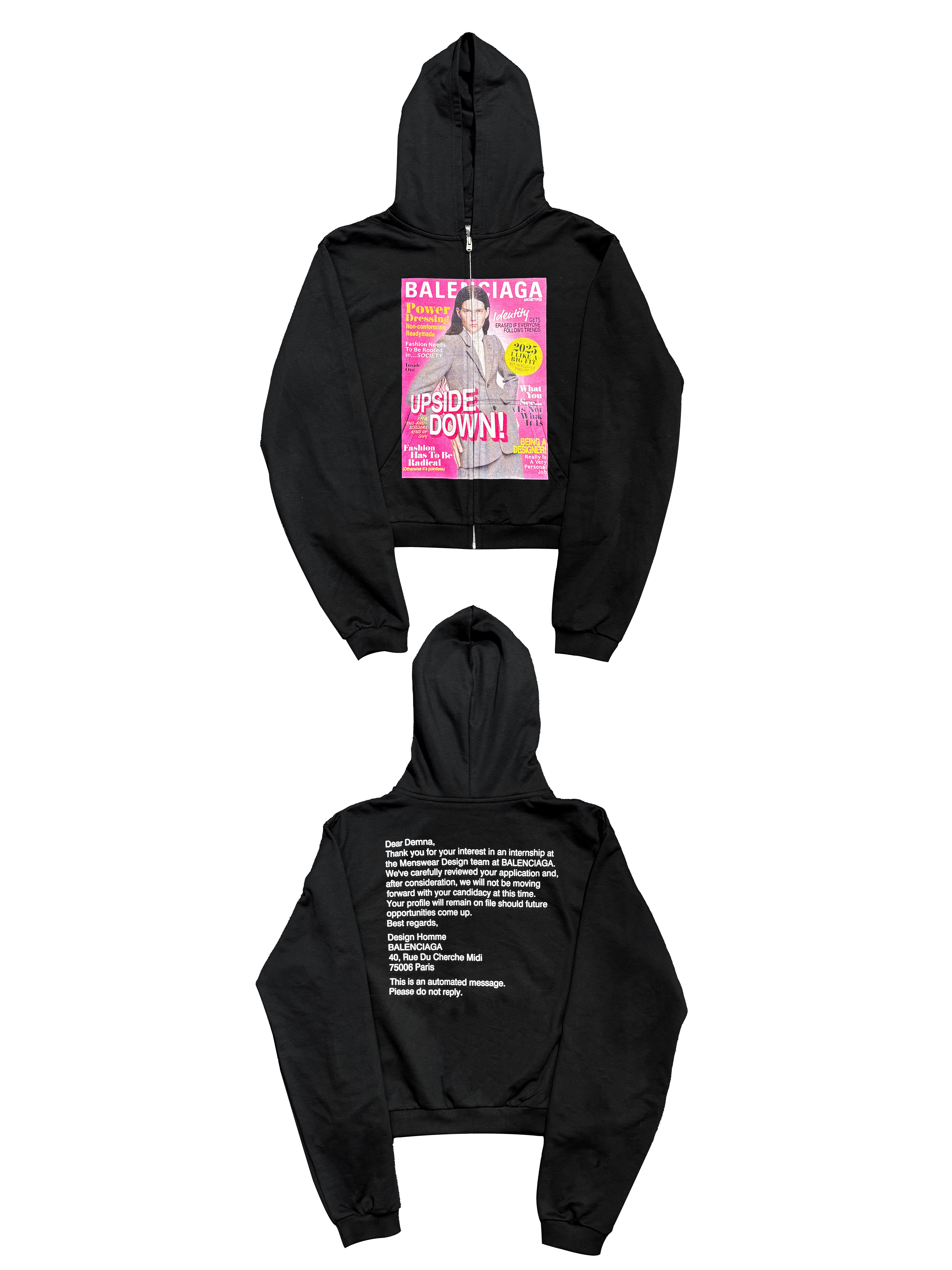 thumbnail for *RYE CHASIN pays tribute to Demna designer BLC*G rejection letter portfolio magazine slim fit hoodie
