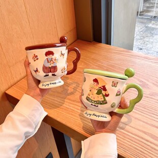 马克杯带盖勺高颜值陶瓷杯子小众高脚杯情侣款水杯家用咖啡早餐杯