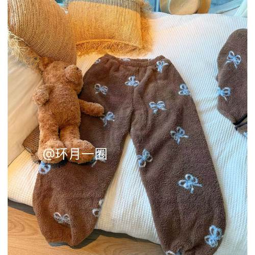 (加厚款）裤子-超级保暖韩系米粒绒大码家居服外出条纹裤子