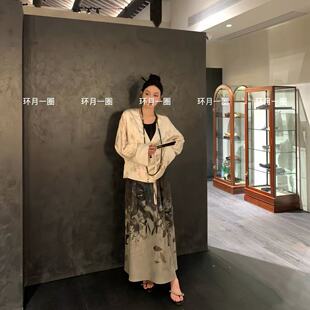 夏绵绸复古裙女印花优雅半身裙改良马面裙显瘦时尚宽松大码新中式