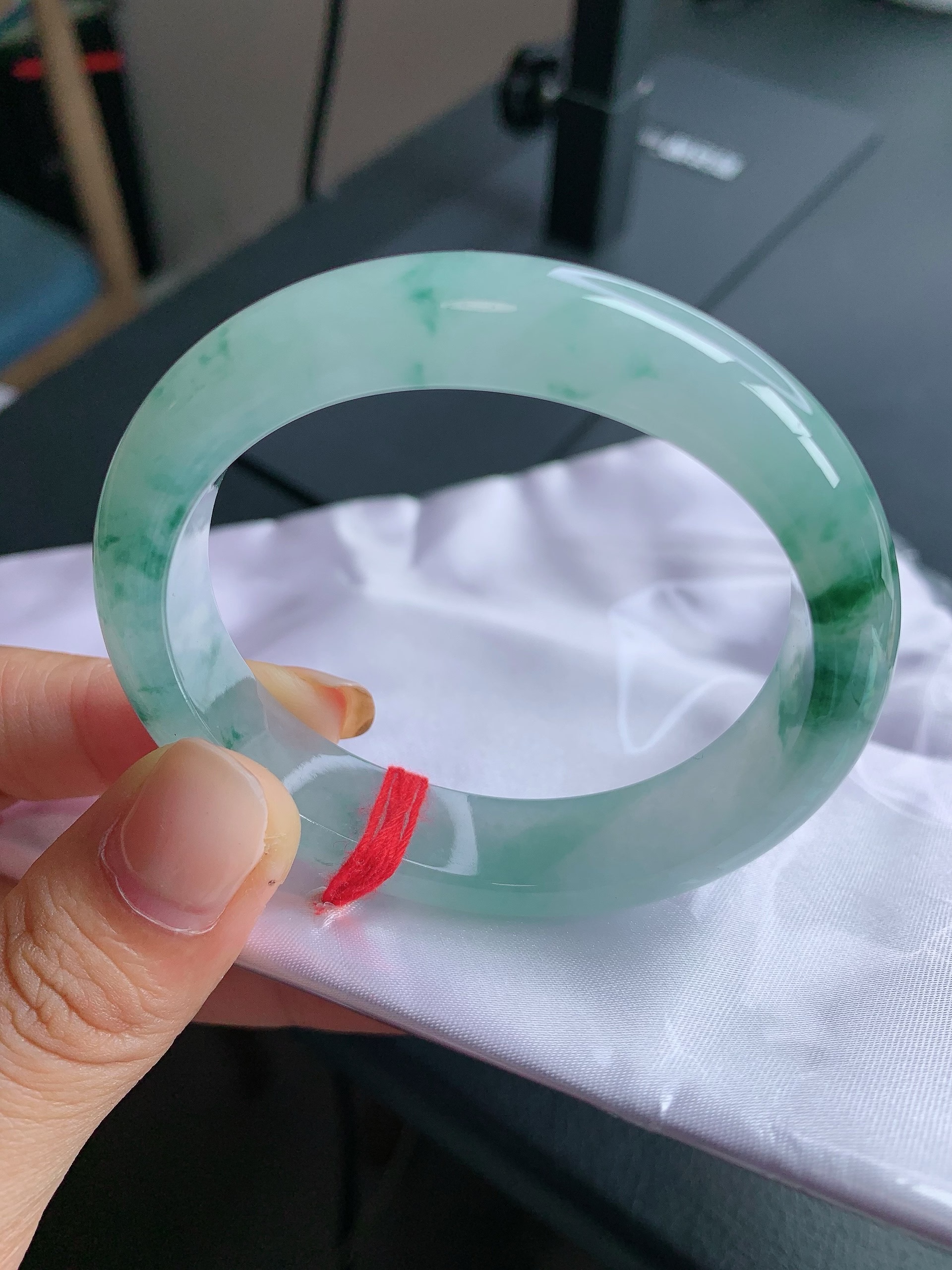 缅甸天然a货翡翠53圈口贵妃冰胶飘花手镯