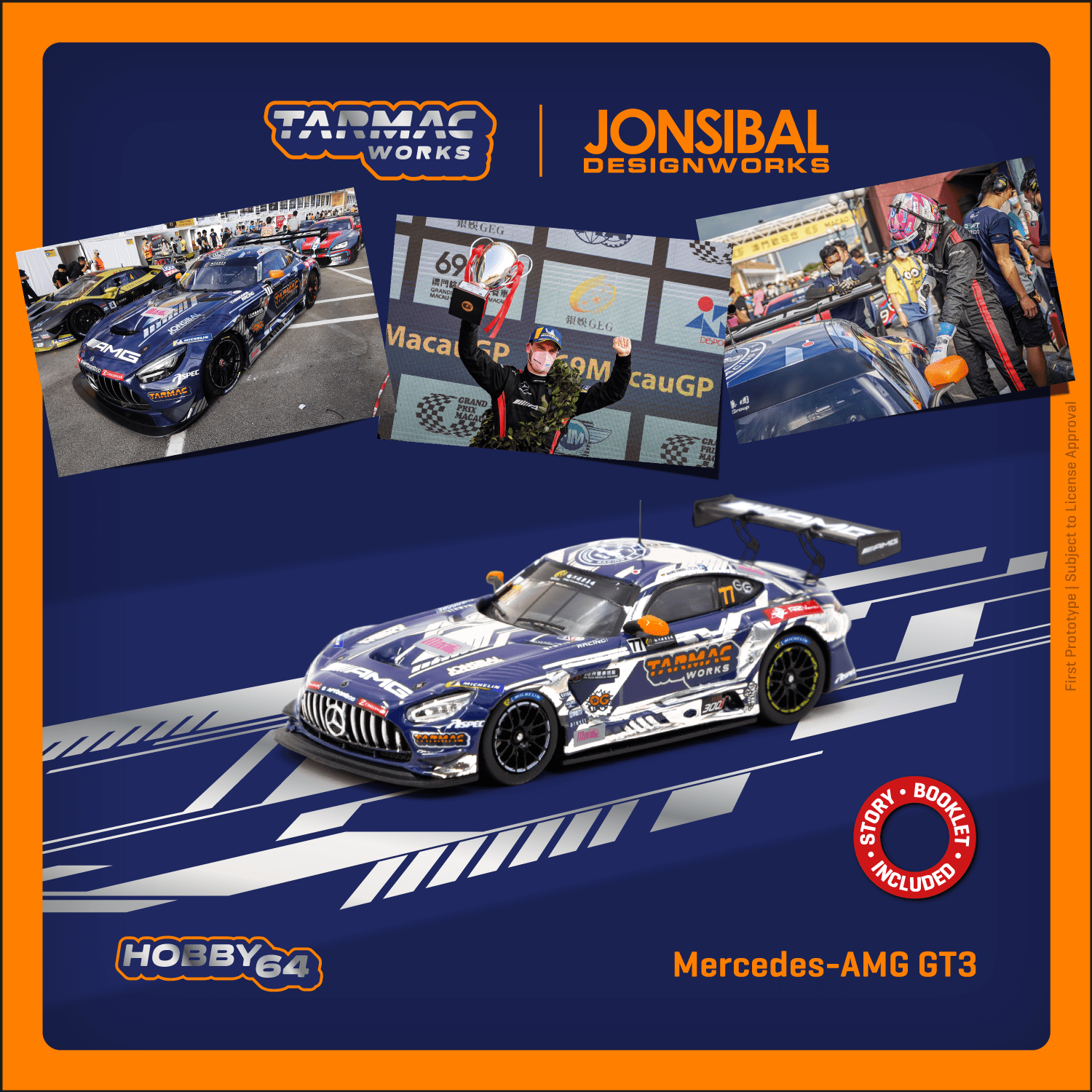 Tarmac Works 1:64奔驰AMG GT3 Macau GT Cup 2022合金静态模型