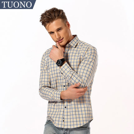 TUONO托诺秋季长袖格子衬衫 修身休闲纯棉衬衣NC4910-1