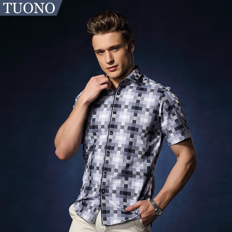 轻奢男装格子短袖衬衫