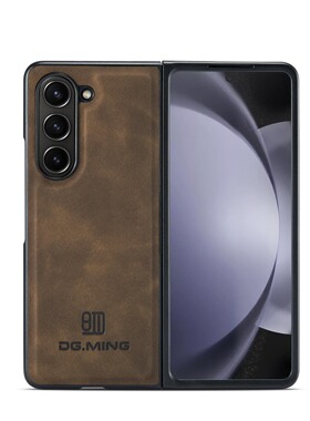 DG.Ming适用三星Z Fold5复古纹皮套后壳Fold6肤感手机壳Fold4贴皮壳Fold3商务保护套