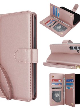 适用三星A56挂绳手机壳A36商务防盗刷FRID多卡翻盖皮套A26钱夹插卡皮壳A16磁扣防摔A06全包保护套