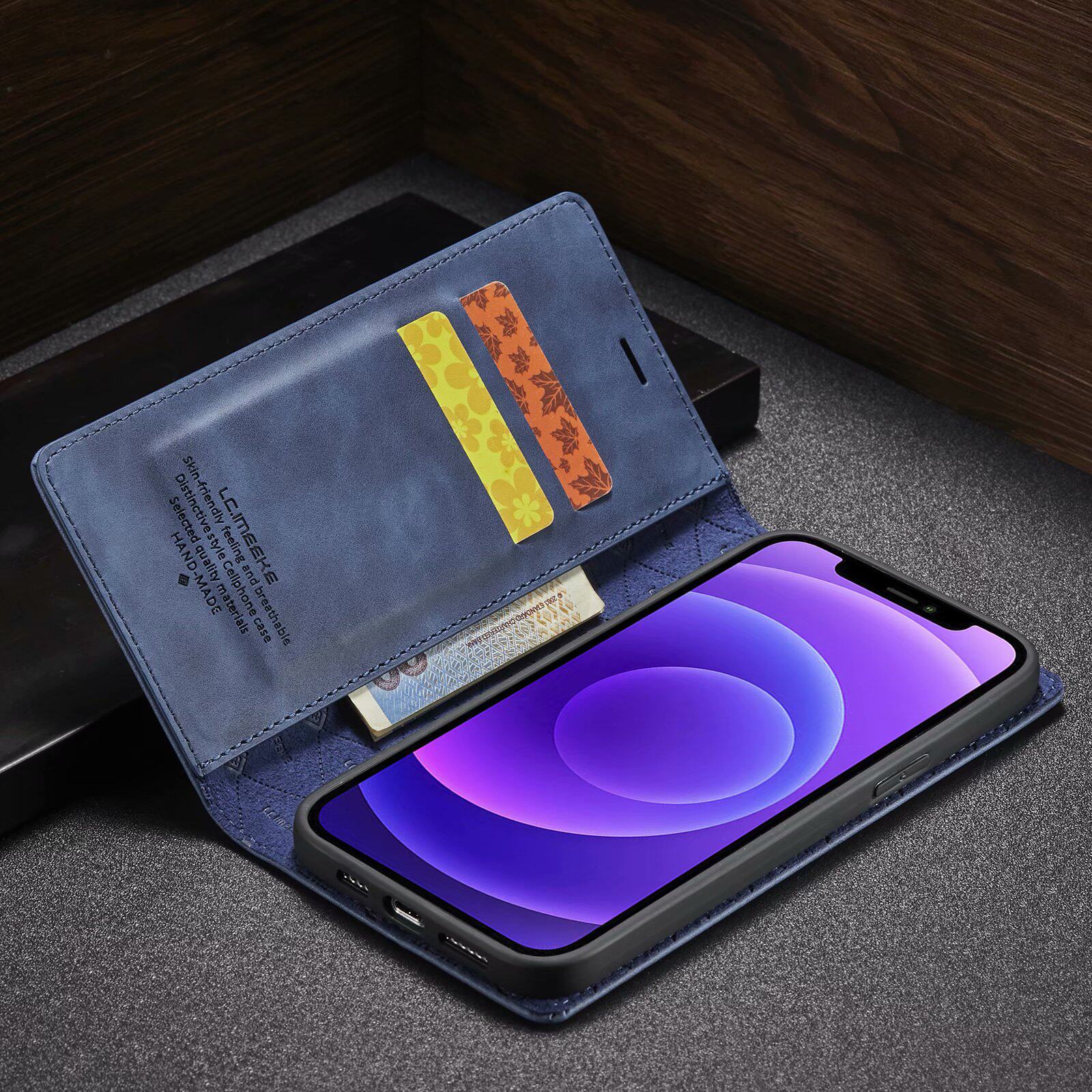 LC.imeeke适用iPhone15钱夹钱夹皮壳14Plus超纤手机壳16翻盖全包7插卡6S苹果XSMAX超纤皮套13Pro插卡保护套
