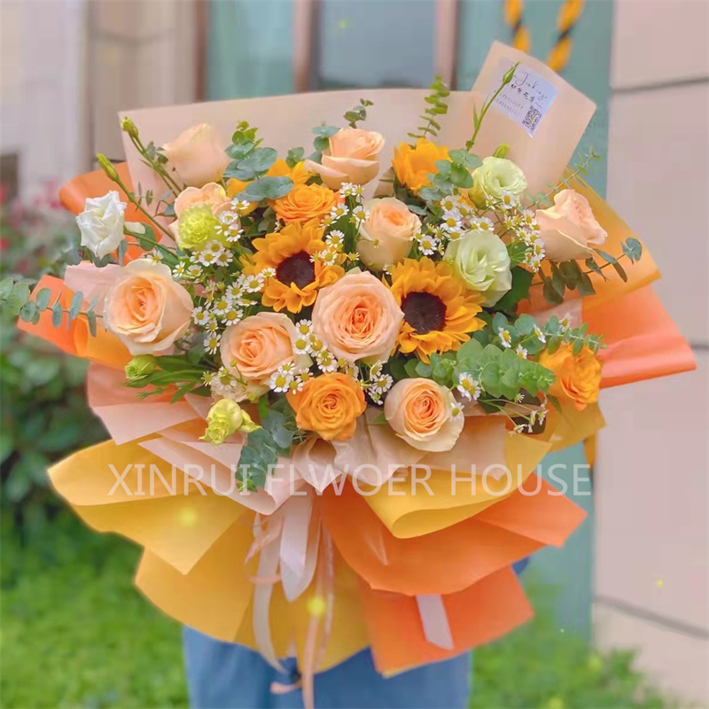 混搭玫瑰向日葵绣球韩式小香风上海全国同城花束闺蜜女友生日表白