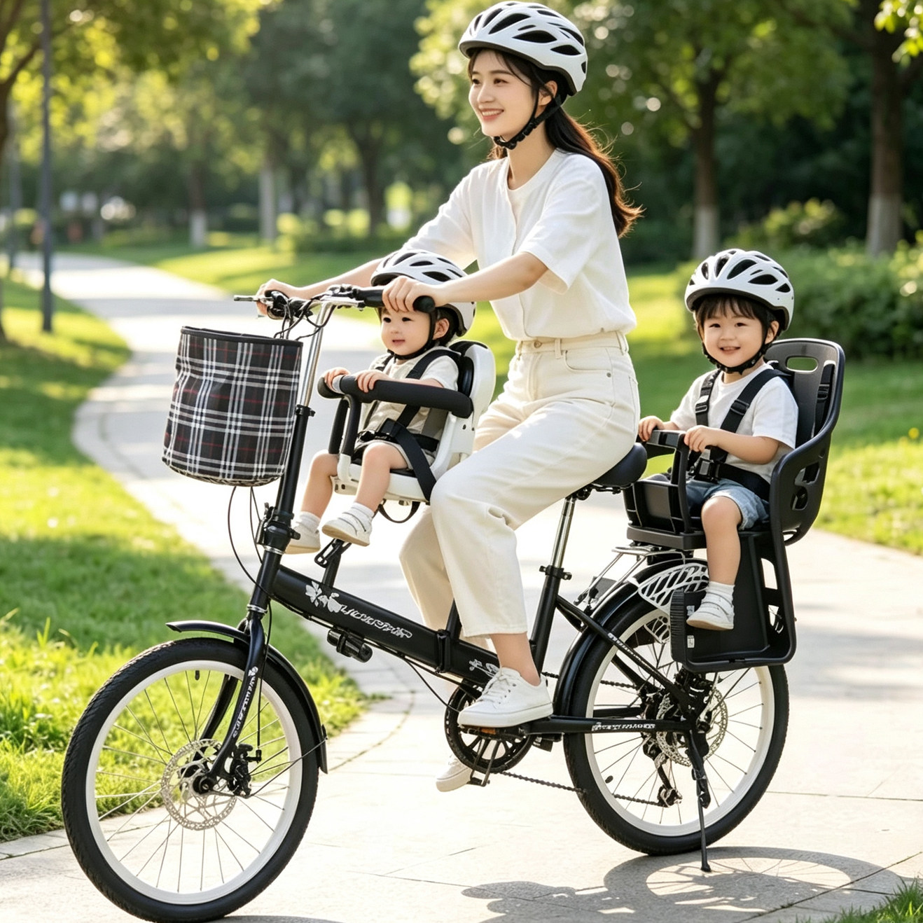 8速亲子自行车母子车带小孩溜娃神器双胞胎折叠变速碟刹接送童车