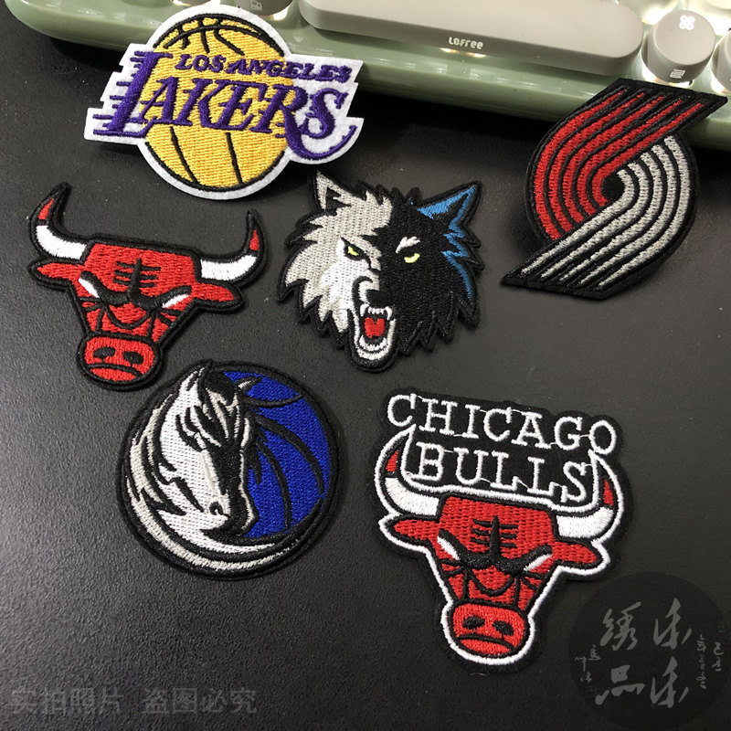 NBA球队刺绣布贴 标志湖人勇士公牛火箭魔术贴运动衣服徽章补丁贴