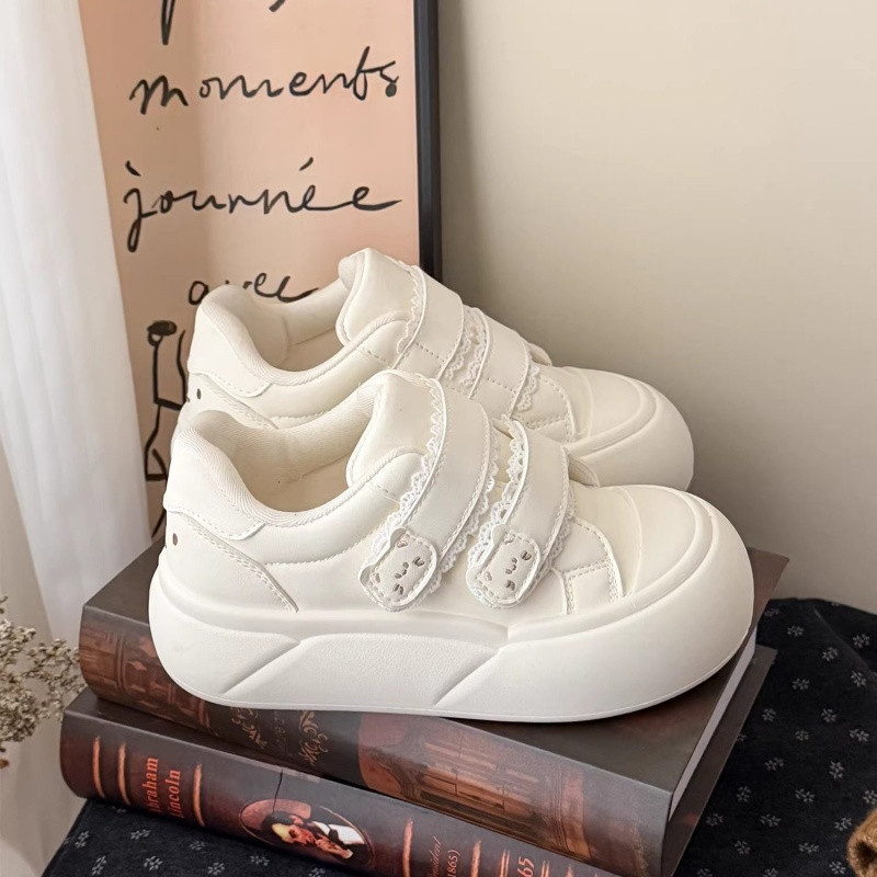 韩系蕾丝花边魔术贴厚底面包鞋女ins2026春秋季新款学生休闲板鞋,女鞋,休闲板鞋,淘宝优惠券,粉丝福利购,淘宝优惠卷