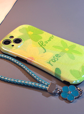 小蛮腰绿色花朵适用苹果16手机壳iPhone16pro max新款15简约ins小众14小清新13光面硅胶11/12全包防摔软壳女