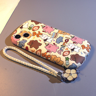 椭圆可爱小动物派对适用iPhone17promax手机壳苹果16新款14pro胶囊水贴13磨砂硅胶11软卡通12全包防摔15pro女