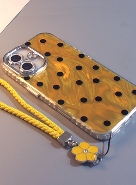 羽纱黄色波点适用iPhone16手机壳苹果17promax简约ins高级感14镜头膜全包13亚克力磨砂硅胶15防摔15pro保护套