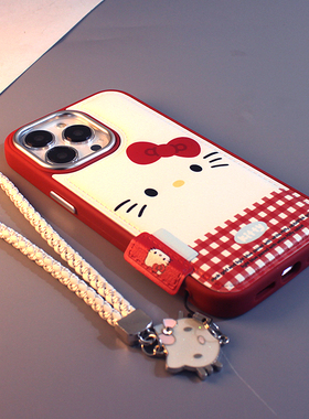 韩风ins可爱红色格子KT猫咪适用iPhone16手机壳苹果15promax女可爱14皮质卡通13个性创意15pro硅胶防摔保护套