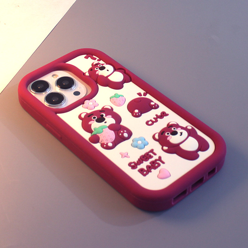 可爱立体草莓熊适用iPhone16promax手机壳苹果16新款15创意女卡通14软硅胶13日韩12网红爆款15pro防摔保护套,3C数码配件,手机保护套/壳,淘宝优惠券,粉丝福利购,淘宝优惠卷