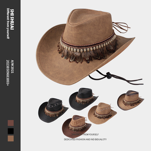 跨境新款夏季牛仔帽大沿复古罗马防晒太阳帽骑马野营大沿帽西部帽