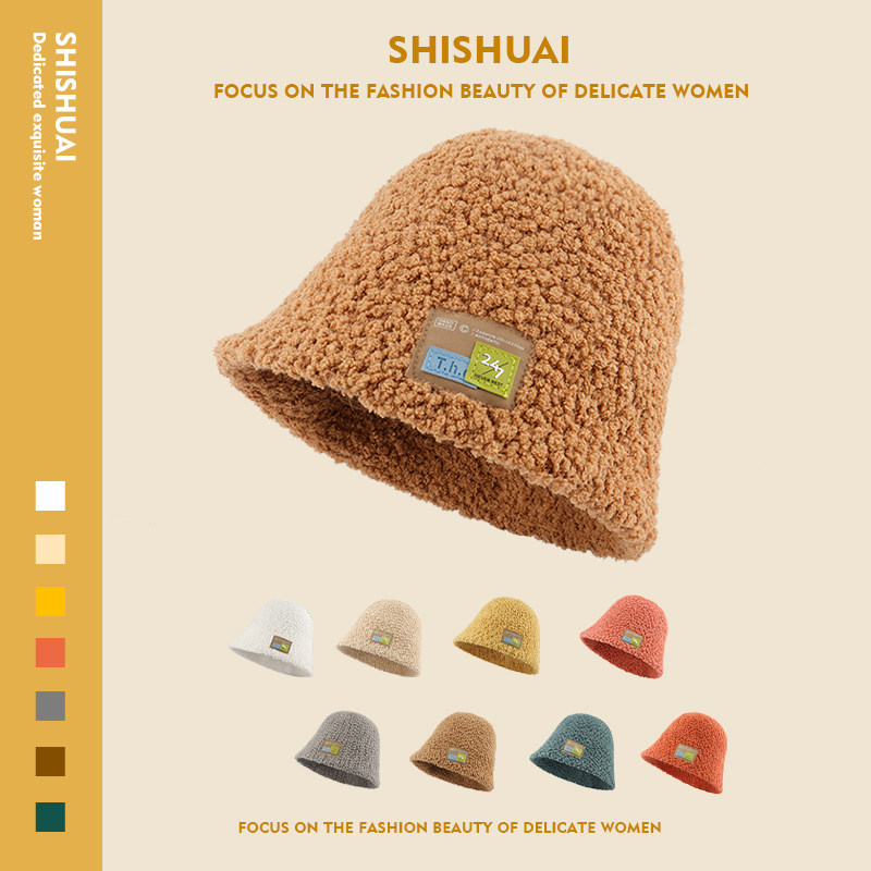新帽子女秋冬日系羊羔毛羊绒水桶帽保暖渔夫帽盆帽潮帽圆脸圆顶帽