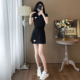 高级感 洋气显瘦套装 极简赫本风黑色POLO领短袖 短裙两件套女夏装
