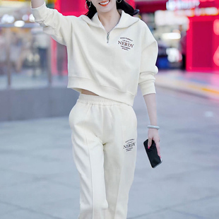 早春秋季新款休闲时尚宽松运动服薄款两件套装女士洋气时髦卫衣潮