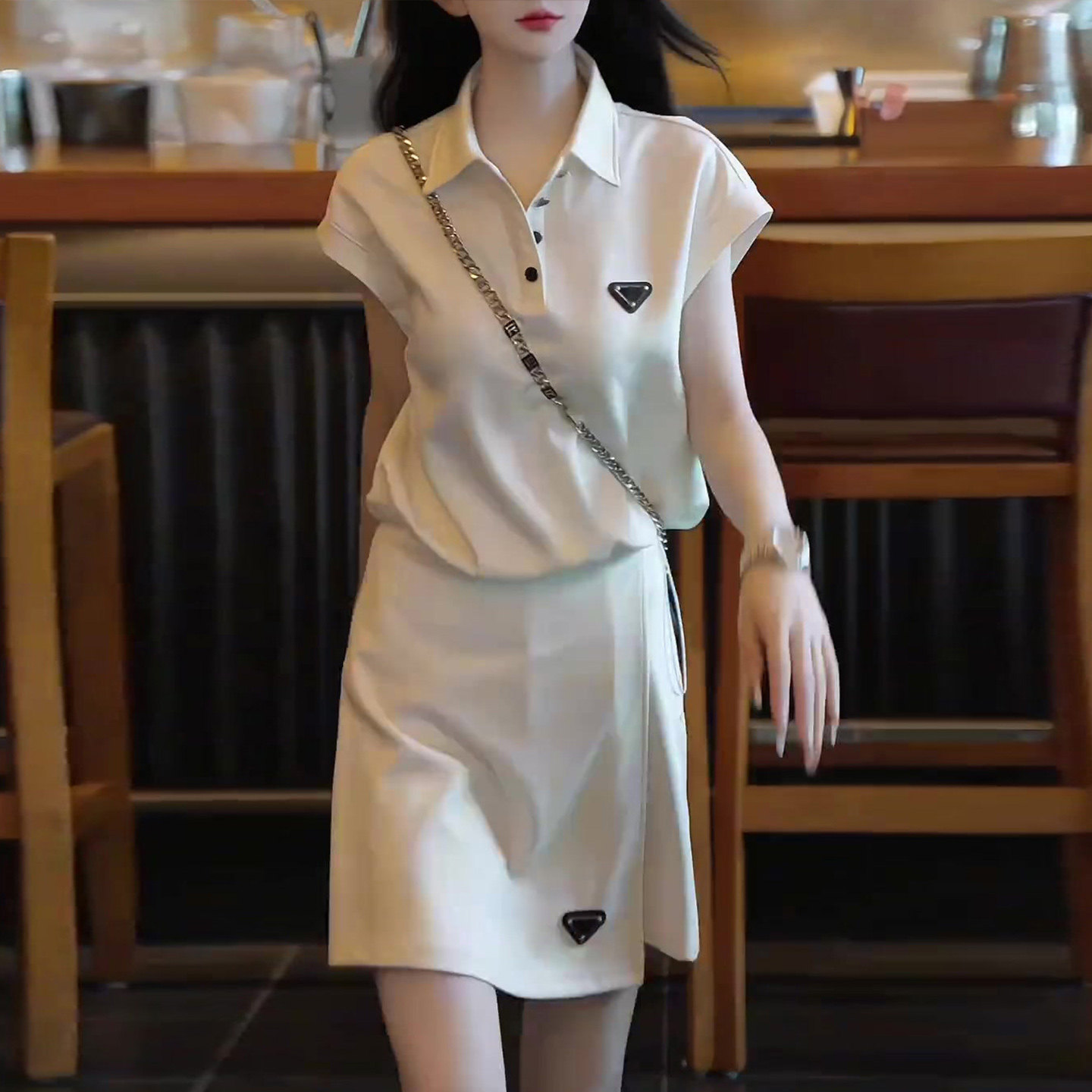 夏季Polo领短袖裤裙女两件套图片
