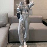 Спортивный костюм для отдыха, модная майка с капюшоном, толстовка с молнией, штаны, комплект, 3 предмета