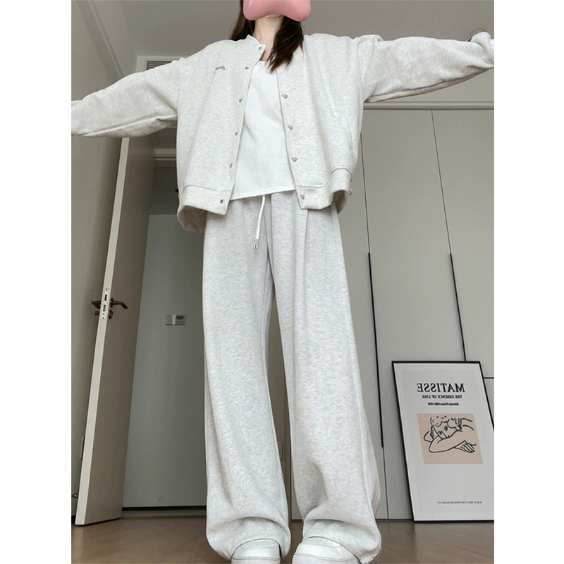 春秋季运动服套装女休闲韩系宽松刺绣薄款卫衣阔腿裤开衫两件套潮