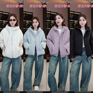 春秋羽绒90白鸭绒韩系菱形连帽龟背羽绒服M19 辰大嗓严选