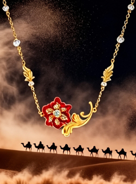 金色珐琅项链女古风银项链锁骨链