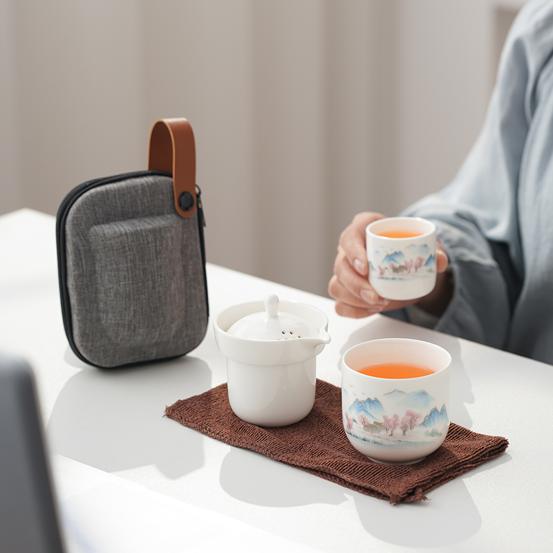 便携式旅行茶具套装高档白瓷快客杯一人饮户外陶瓷功夫泡茶壶茶杯