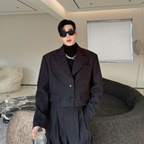 小众设计师韩版复古加厚短款休闲西装阔腿裤套装两色2525P265，商品下架区，电商C212