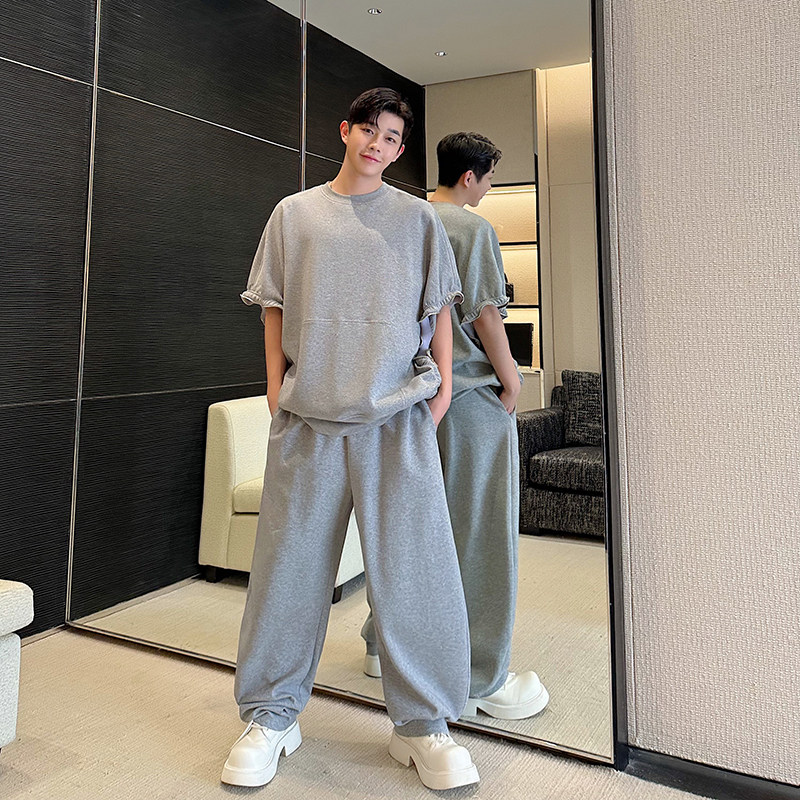 原创设计师拉链波浪边个性两穿卫衣休闲弯刀阔腿裤套装2467P235,男装休闲套装,电商C212